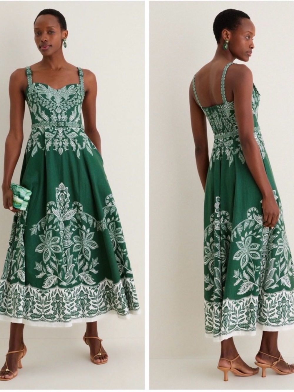 Farm Rio—Dark Green Miranda Buckles Maxi Dress